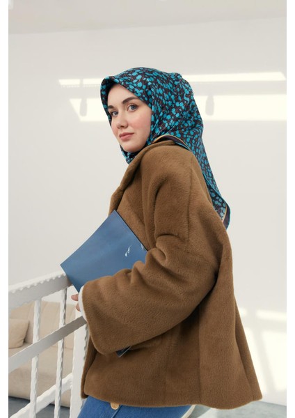 Antrasit-Turkuaz Çiçek Desenli Tivil Ipek Eşarp 11412-05 modelleri