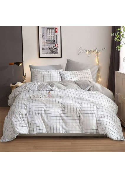 Tek Kişilik Yorgan Kılıfı 1 Adet Yastık Kılıfı Ekose Desen
