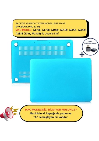 Macbook Pro Kılıf 13inç M1-M2 A1706-08 A1989 A2159 A2251 A2289 A2338 ile Uyumlu Mat