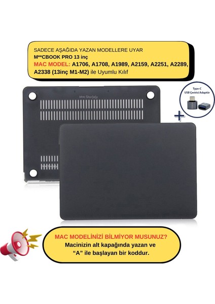 Macbook Pro Kılıf 13inç M1-M2 A1706-08 A1989 A2159 A2251 A2289 A2338 ile Uyumlu Mat