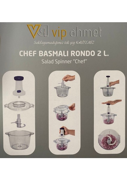 Vip Ahmet Pembeli Home Vipahmet Paslanmaz Çelik 3 Bıçaklı Chef 2 Litre Basmalı Rondo