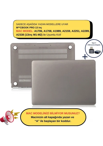 Macbook Pro Kılıf 13inç M1-M2 A1706-08 A1989 A2159 A2251 A2289 A2338 ile Uyumlu Mat