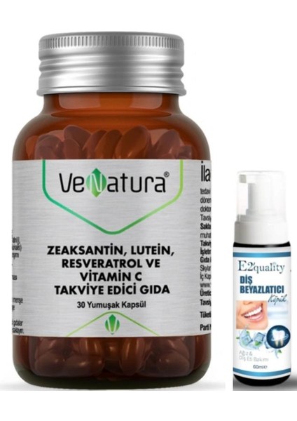 Zeaksantin Lutein Resveratrol ve Vitamin C Takviye Edici Gıda 30 Yumuşak Kapsül - Diş Beyazlatıcı Köpük Hediye