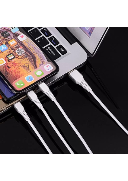 Huawei Xiaomi Apple iPhone Uyumlu Çoklu Şarj Aleti Cihazı Kablosu Type-C Micro Lightning 3lü Şarj Kablo Çoklukablo