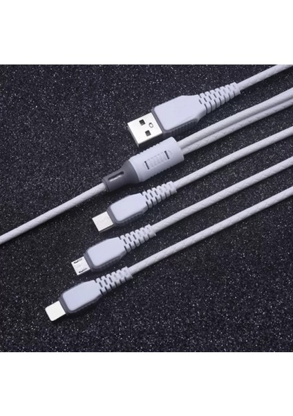 Huawei Xiaomi Apple iPhone Uyumlu Çoklu Şarj Aleti Cihazı Kablosu Type-C Micro Lightning 3lü Şarj Kablo Çoklukablo