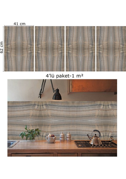 Kendinden Yapışkanlı Kahve Sıralı Mermer Desenli Pvc Panel 41X62 cm (4 Adet) 1 M² fırsatları