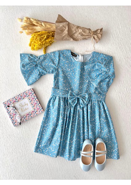 Mavi Poplin Kız Çocuk Elbise fiyatları