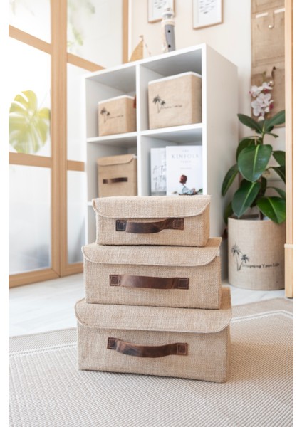 Jüt Kapaklı Dolap Içi Organizer Takı, Makyaj, Banyo, Ofis Düzenleyici Saklama Kutusu 35X26X15 cm