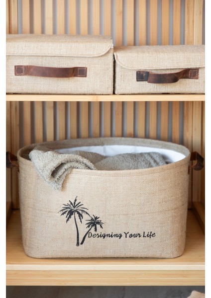 Jüt Kapaklı Dolap Içi Organizer Takı, Makyaj, Banyo, Ofis Düzenleyici Saklama Kutusu 35X26X15 cm