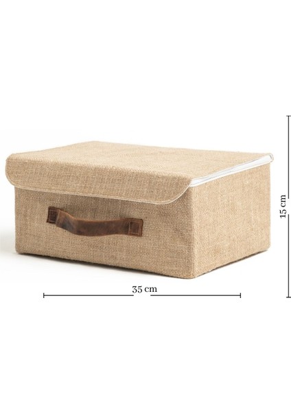 Jüt Kapaklı Dolap Içi Organizer Takı, Makyaj, Banyo, Ofis Düzenleyici Saklama Kutusu 35X26X15 cm