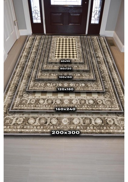 Ekose Desenli Halı Krem Kahve Renkli Halı Vintage Bordürlü Halı Hasır Görünümlü Damalı Halı indirimleri