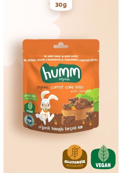 Humm Organic - Organik Glutensiz Vegan Havuçlu ve Tarçınlı Kek - 30G