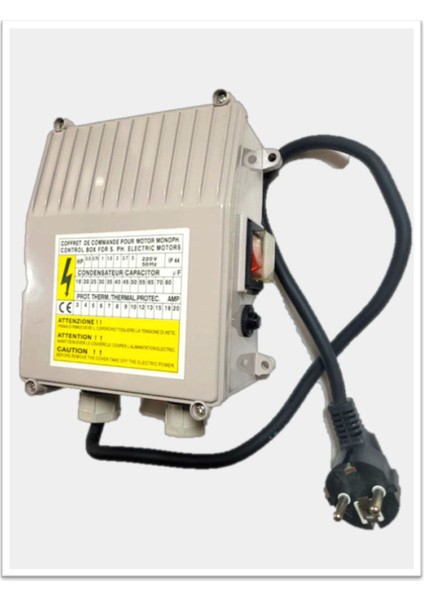 2 Hp 220V Monofaze Dalgıç Pompa Çalıştırma ve Koruma Panosu - Fişli