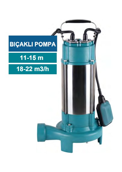 YVD1100SF 1.5 Hp Açık Vortex Fanlı Flatörlü Temiz Kirli Atık Su Dalgıç Drenaj Pompası