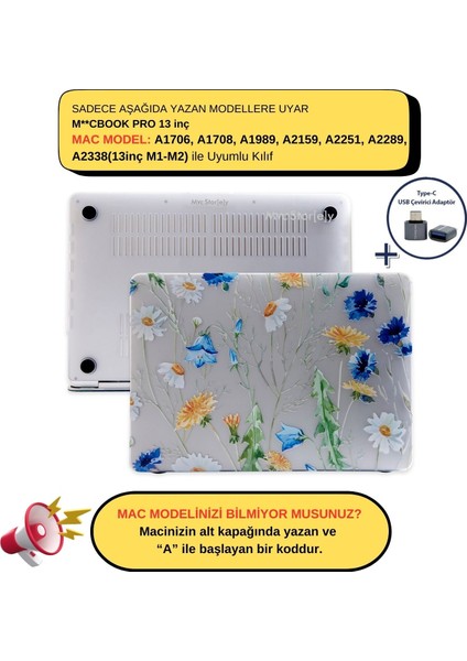 Macbook Pro Kılıf 13inç M1-M2 A1706 A1708 A1989 A2159 A2251 A2289 A2338 ile Uyumlu Flower01NL