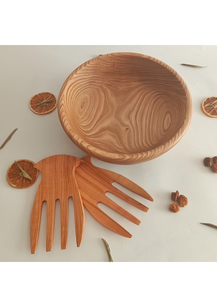 Ahşap Sunum, Servis Tabağı, Kasesi ve Salata Eli- Özel El Yapımı Kestane Ağacı Büyük Boy fiyatları