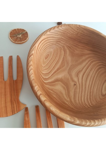 Ahşap Sunum, Servis Tabağı, Kasesi ve Salata Eli- Özel El Yapımı Kestane Ağacı Büyük Boy fırsatları