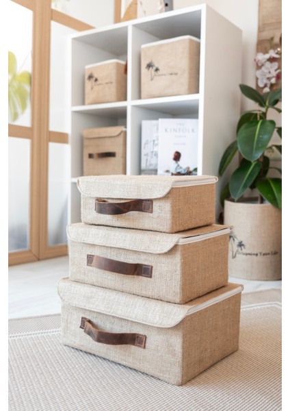 Jüt Kapaklı Dolap Içi Organizer Takı, Makyaj, Banyo, Ofis Düzenleyici Saklama Kutusu 26X20X10 cm fiyatları