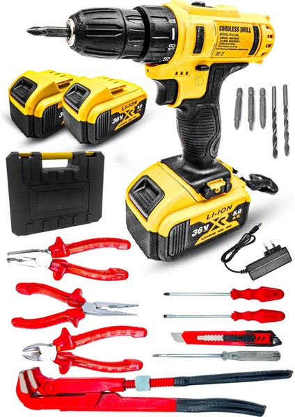 Full Takım Maşalı,pense, Yankeski ,kargaburun, Çift Akülü Turbo 24V Akülü Vidalama Matkap Ful Set