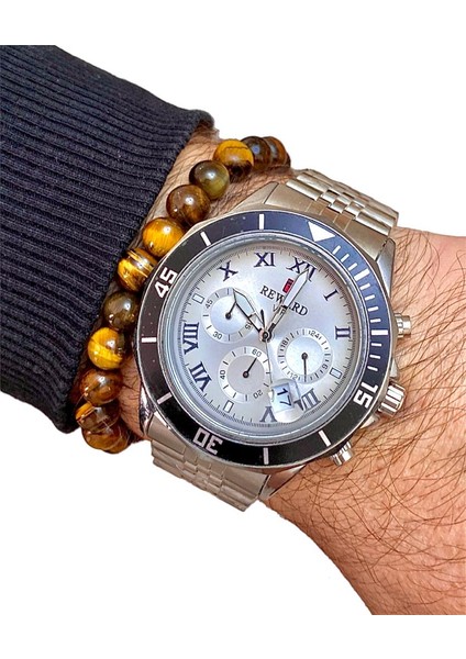 Çelik Roma Rakamlı Fonksiyonları Aktif Takvimli Wip Erkek Kol Saat+Bileklik