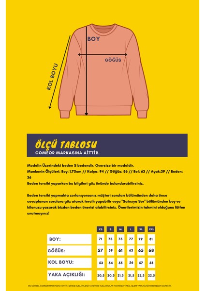 Sarı Kadın Pamuklu Oversize Basic Bisiklet Yaka Sweatshirt