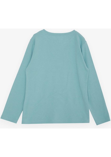 Kız Çocuk Uzun Kollu Tişört Simli Yazı Baskılı 9-14 Yaş, Su Yeşili fiyatları