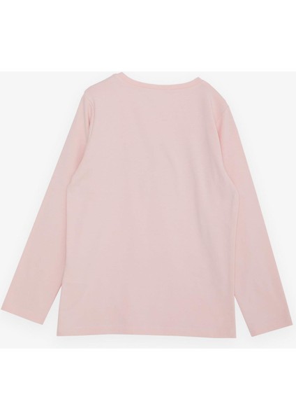 Kız Çocuk Uzun Kollu Tişört Simli Yazı Baskılı 9-14 Yaş, Pudra fiyatları