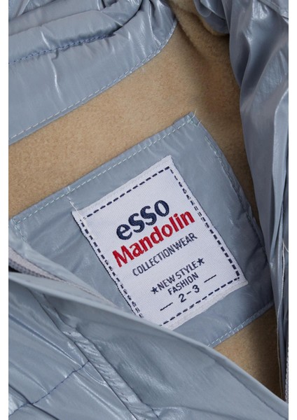 Esso Mandolin Kız Çocuk Mont Kemerli Armalı Kapüşonlu 2-6 Yaş, Buz Mavisi