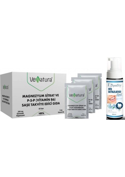 Magnezyum Sitrat P-5-P Vitamin B6 60 Saşe - Diş Beyazlatıcı Köpük Hediye