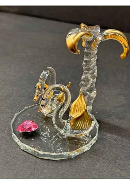 Dekoratif Kristal Palmiyeli Ikili Kuğu Gold-Pembe fiyatları