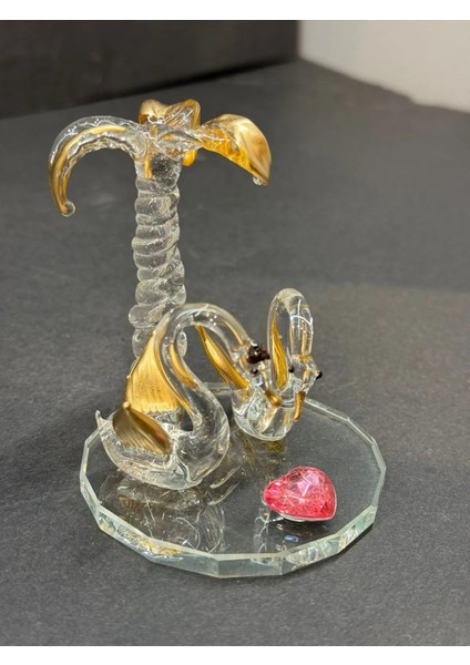 Dekoratif Kristal Palmiyeli Ikili Kuğu Gold-Pembe modelleri