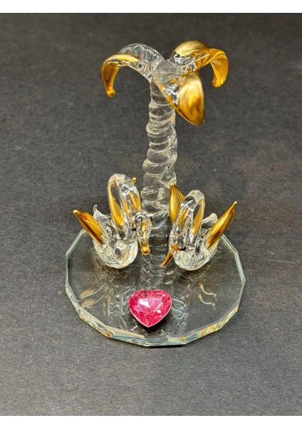 Dekoratif Kristal Palmiyeli Ikili Kuğu Gold-Pembe fırsatları