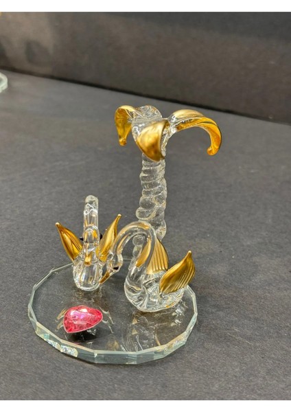 Dekoratif Kristal Palmiyeli Ikili Kuğu Gold-Pembe indirimleri