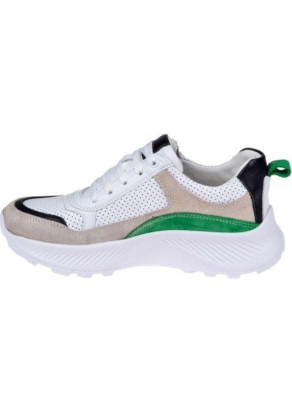 Hakiki Deri Yanı Fermuarlı Kadın Spor Ayakkabı PLM-34601 BEYAZ YEŞİL modelleri