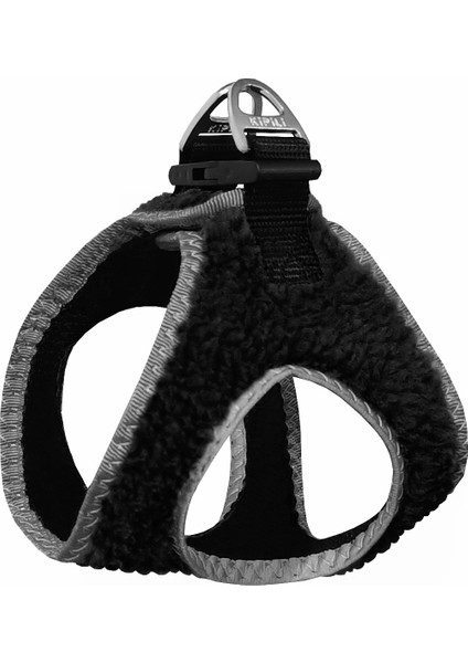 Üç Kilitli Kürklü Kedi Köpek Göğüs Tasması 32-40 cm Medium Siyah