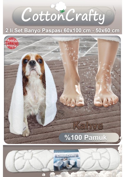 Cotton Crafty %100 Pamuk Dokuma Banyo Paspas Seti, Banyo Halısı Vera 60X100 - 60X50