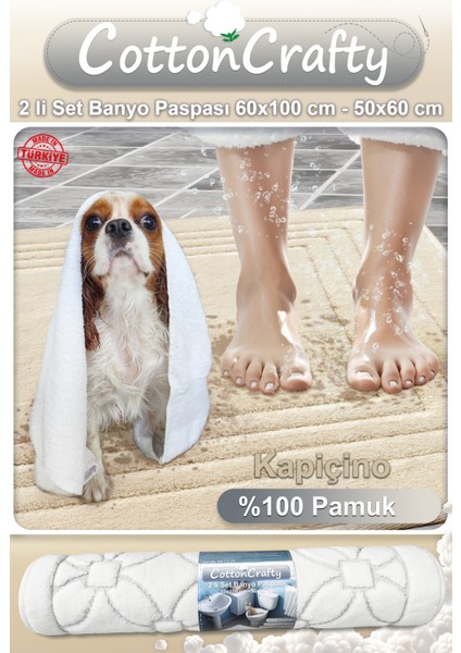 %100 Pamuk Dokuma Banyo Paspas Seti, Banyo Halısı Vera 60X100 - 60X50