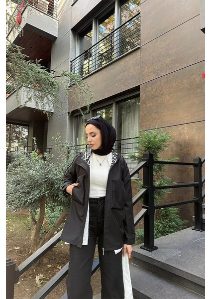 Cep Detayli Kısa Trençkot BRC1907 Siyah