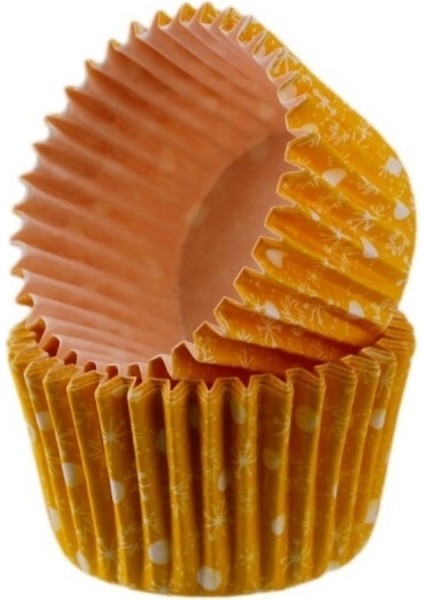 Cupcake Kalıbı Pet Kapsül Kek KALIBI48X34 mm - 100 Adet Kar Desenli Turuncu