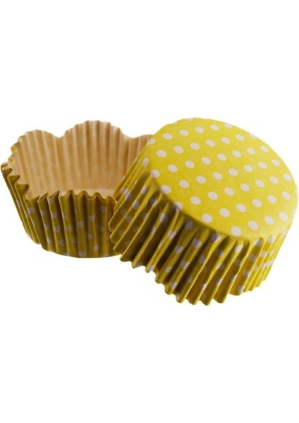 Cupcake Kalıbı Pet Kapsül Dalgalı Kek Kalıbı 65X38 mm - 100 Adet Puantiyeli Sarı 3.8 cm modelleri