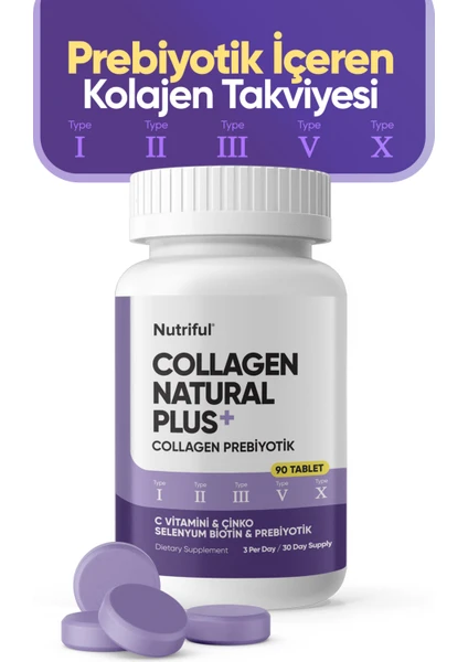 Collagen Natural Plus 5 Tip Collagen+Prebiyotik Tip 1-2-3-5-10 (C Vitamini, Selenyum) 90 Tablet