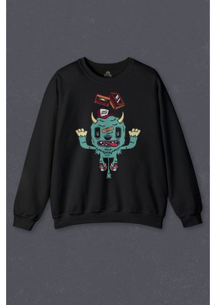 Sweatshirt Sevimli Canavar Retro Monster Daft Punk 90LAR Baskılı Sweat