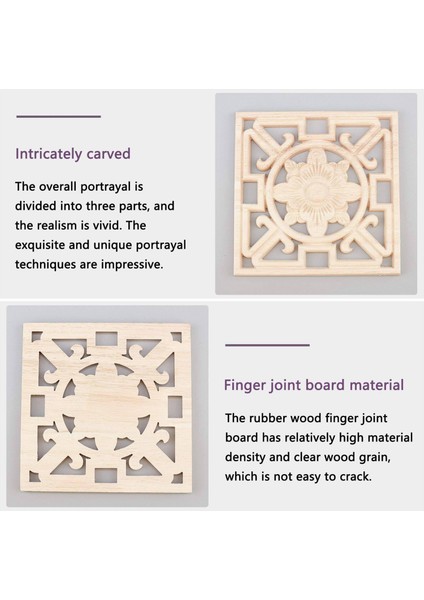 Adet Kare Ahşap Oyma Aplike Içi Boş Çiçek Boyasız Onlay (Yurt Dışından)