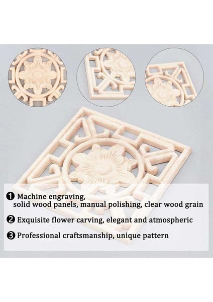 Adet Kare Ahşap Oyma Aplike Içi Boş Çiçek Boyasız Onlay (Yurt Dışından)