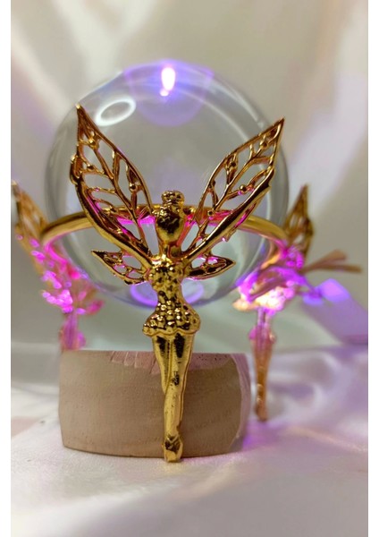 Kristal Cam Küre Pirinç Peri Objeli Gold