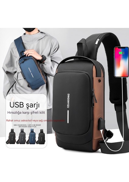 2024 Yeni Göğüs Çantası Erkek Iş Omuz Çantası Teknolojisi USB Hafif Açık Erkek Crossbody Göğüs Çantası (Yurt Dışından)