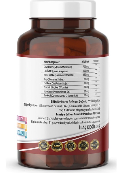 Milk Thistle Artichoke Zerdeçal Karahindiba Zencefil Maydanoz Deve Dikeni Enginar 90 Tablet