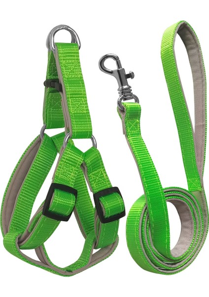 Gezdirme Kayışlı Dokuma Köpek Göğüs Tasma Seti 52*73-110 cm Neon Yeşil