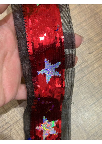 En 4 cm Pul Payetli Yıldızlı Şerit Dikiş Hobi Aksesuarı Aplike 1 Metre