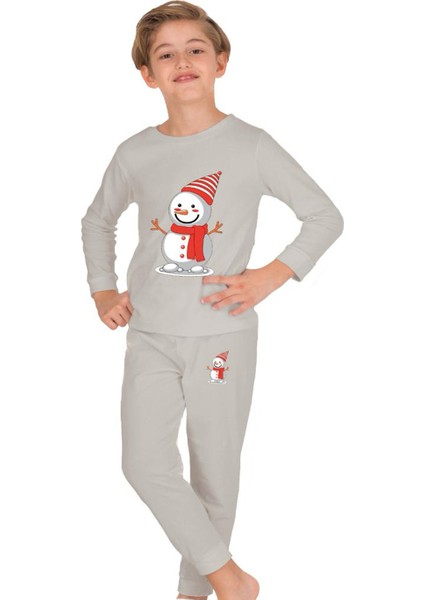 Elmas Kids Erkek Çocuk Yeni Yıl Yılbaşı Kardanadam Temalı Pijama Takımı